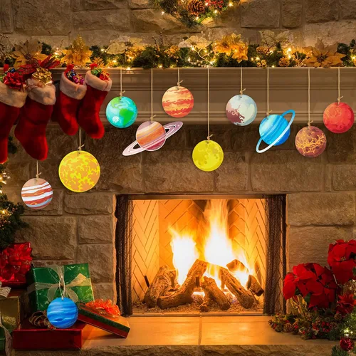 Miniatura 7 de Haooryx 34 piezas de adornos colgantes de madera del espacio exterior, adornos temáticos del sistema solar, Tierra, Saturno, Júpiter, colgantes