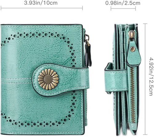 Miniatura 93 de SENDEFN - Billetera pequeña de piel auténtica para mujer, diseño plegable con ventana para tarjeta de identificación