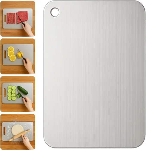 Tabla de cortar de titanio, tablas de cortar de titanio 100% puro para cocina – antiadherente, de grado alimenticio, higiene y durabilidad