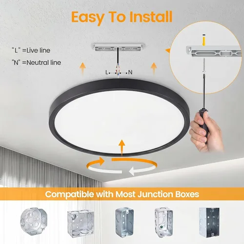 Miniatura 6 de TALOYA Paquete de 4 lámparas de techo LED de montaje empotrado de 10 pulgadas, 5 temperaturas de color (3000 K-6500 K), luz de panel plano redondo