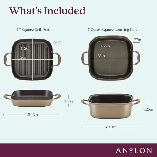 Miniatura 2 de Anolon Advanced - Sartén antiadherente anodizada dura para parrilla, plancha y tostadora, 11 pulgadas, color marrón