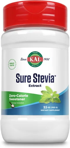 KAL Sure - Extracto de stevia en polvo, bajo en carbohidratos, edulcorante de stevia a base de plantas, gran sabor, cero calorías, cero azúcar, bajo