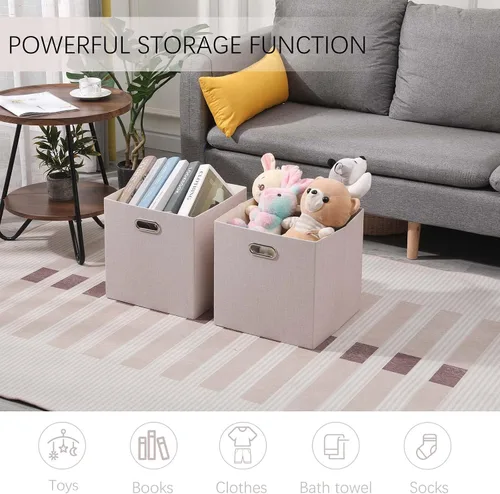 Miniatura 5 de Contenedores de Almacenamiento Cúbicos 13×13 Lino Caja Plegable con Asas, Conjunto de Cesta de Organización Plegable de 4 Gran Capacidad para Beige