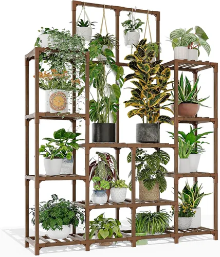 Miniatura 8 de GENTINGBRO Soporte de metal para plantas al aire libre de 63 pulgadas de alto, estante para plantas de 14 niveles grande para plantas