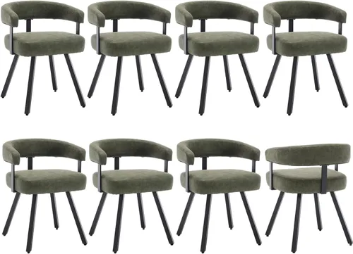 Miniatura 24 de Shunzhi Juego de 2 sillas de comedor modernas de cuero verde tapizadas, cómodas sillas de cocina, sillas auxiliares sin brazos con respaldo abierto