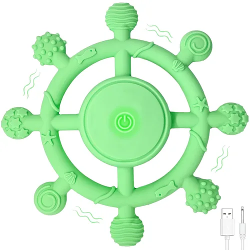 YOFUN - Mordedor vibrante de 3 velocidades para bebés, juguete calmante de silicona para dentición para bebés de 3 meses, grado alimenticio,