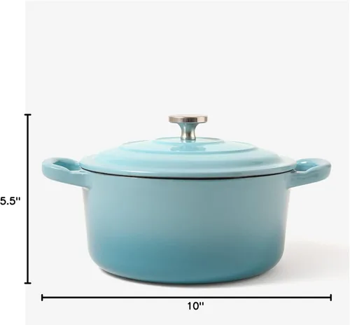 Miniatura 9 de RJ Legend Horno holandés de hierro fundido pre-sazonado de 1.9 cuartos de galón con asa, esmaltado, azul