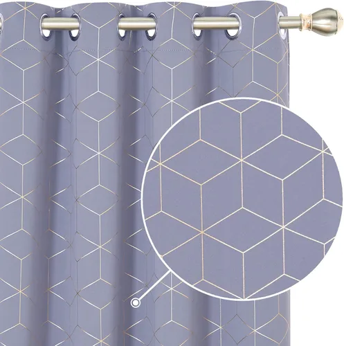 Miniatura 14 de Deconovo Cortinas Opacas, Aislamiento Térmico y Reducción de Ruido, Estampado de Lámina de Diamante – Ojales en la Parte Superior, 2 Paneles, Azul