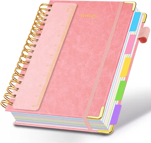 Miniatura 20 de Cuaderno de espiral con tapa dura, de 8 x 10 pulgadas, separadores y divisores extraíbles, 300 páginas, 5 asignaturas, a rayas, de piel sintética