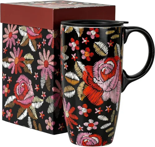 Miniatura 15 de Topadorn Taza de café de viaje de 17oz de cerámica con tapa sellada, taza de té con caja de color, apta para microondas y lavavajillas, taza de café