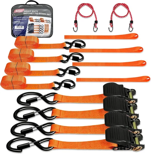 Miniatura 8 de Correas de amarre para motocicleta de 1 pulgada x 15 pies (paquete de 4), bolsa de transporte impermeable de 2200 libras de resistencia a la rotura