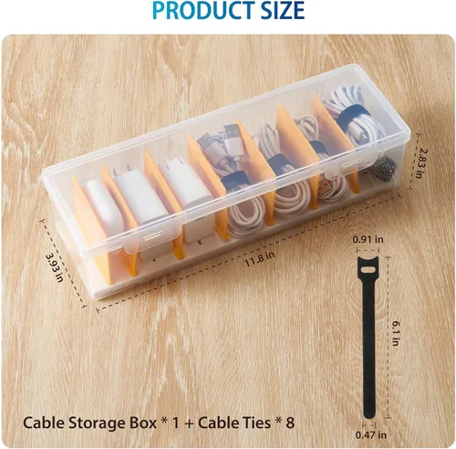 Miniatura 2 de Caja organizadora de cables con 8 bridas para cables, organizador de cargador de teléfono transparente, organizador de cables para cables, caja