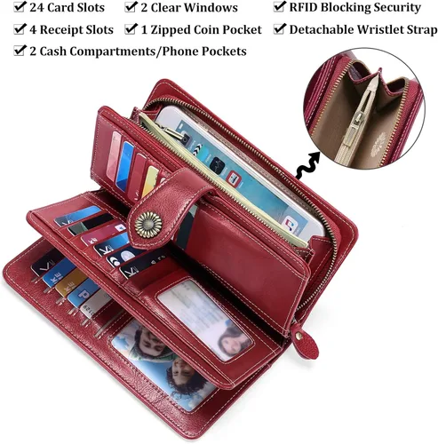 Miniatura 4 de FALAN MULE Cartera de cuero genuino RFID bloqueo gran capacidad Trifold señoras cartera.