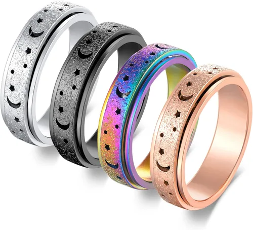 Anillos giratorios para aliviar la ansiedad de 6 mm de acero inoxidable para mujeres, juego de anillos para aliviar la preocupación y el estrés para