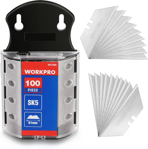Miniatura 11 de WORKPRO - Juego de 50 cuchillas para cuchillo utilitario con dispensador, cortador de caja de acero SK5, cuchillas estándar para reemplazo