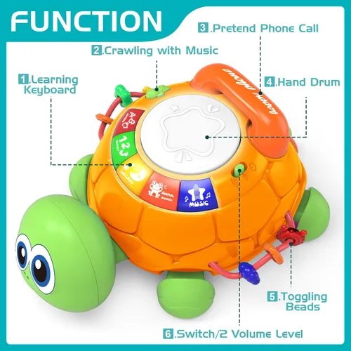 Miniatura 2 de Juguetes para bebés de 6 a 12 meses, juguetes musicales de tortugas que gatean para bebés de 12 a 18 meses, juguete educativo de aprendizaje Naranja