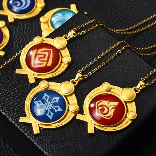 Miniatura 4 de Genshin Vision - Juego de collares con colgante para fanáticos de Genshin Impact Mondstadt Liyue Inazuma Snezhnaya Zinc Sin gemas