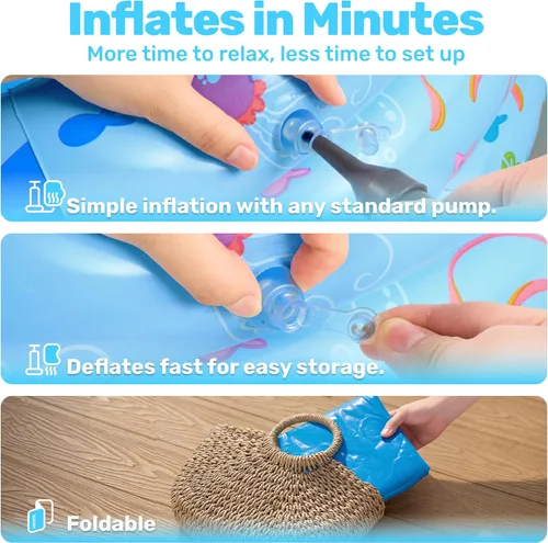 Miniatura 4 de Sloosh Piscina inflable para niños, 34 x 10 pulgadas, piscina inflable para niños, 3 anillos, piscina azul para bebés para niños, hoyo de juego