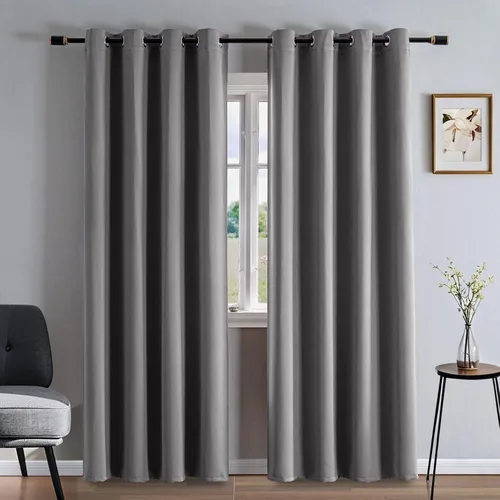 Miniatura 16 de Cortinas 100% opacas para sala de estar, juego de 2 paneles de 96 pulgadas, bloqueo de luz, pestaña trasera y bolsillo para barra, cortinas