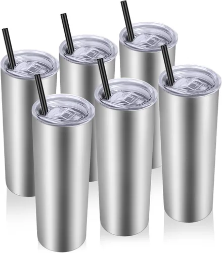 Miniatura 13 de VEGOND - Vaso delgado de acero inoxidable de 20 oz con aislamiento al vacío con tapa y pajita, taza de café de doble pared, taza de viaje