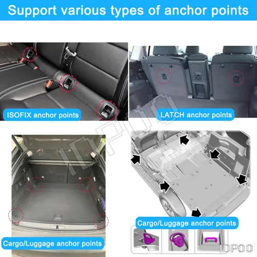 Miniatura 6 de Correas de arnés para fijar el asiento del perro de mascotas, equipaje de coche con bloqueo de gancho, conector de anclaje de interfaz Isofix