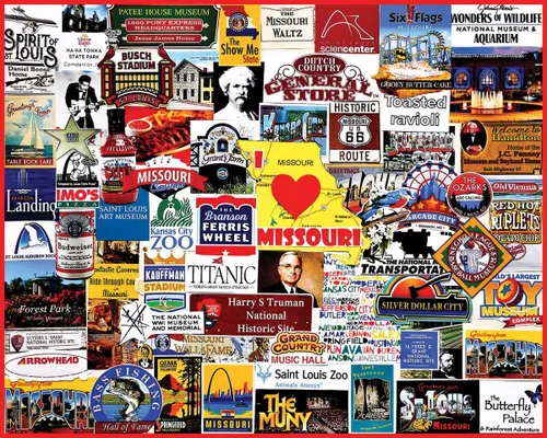 White Mountain Rompecabezas de 1000 piezas con collage estatal Show Me con piezas grandes para adultos y familia de 24 x 30 pulgadas - I Love