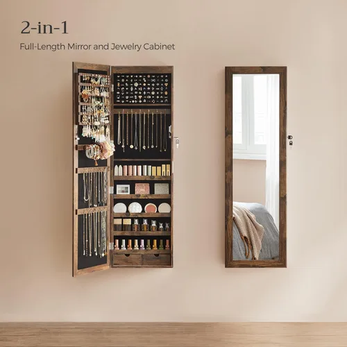 Miniatura 3 de SONGMICS - Gabinete organizador de joyas con 6 luces LED, para montar en la pared o en la puerta, de 47.3pulgadas de alto, con espejo y 2 cajones