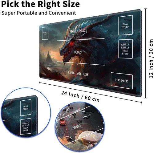 Miniatura 6 de Tapete de juego de cartas de dragón, tapete de juego MTG y alfombrilla de mouse de 24 x 14 pulgadas, tapete de juego con borde cosido para Magic The