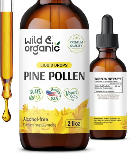 Wild & Organic Tintura de polen de pino, antioxidante y apoyo inmunológico, gotas de extracto de polen de pino, suplemento líquido vegano, sin