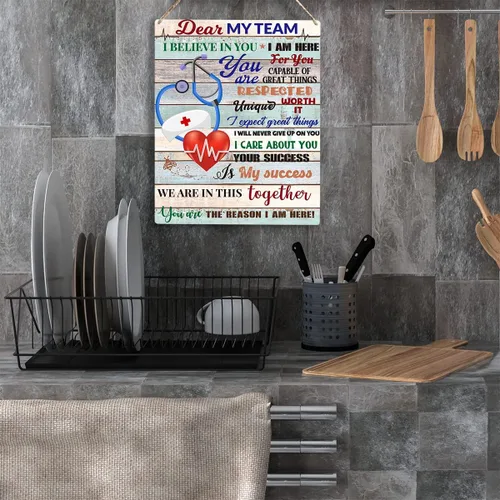 Miniatura 4 de Dear My Team - Arte de regalo de enfermera, arte de pared para personal médico, letrero colgante de madera inspirador para oficina, 10 x 8 pulgadas
