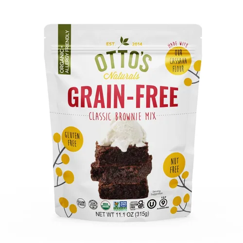 Mezcla de brownie clásica sin granos de Otto's Naturals, 11.1 Oz., Libre de los 9 principales alérgenos, harina de yuca orgánica, sin gluten, no