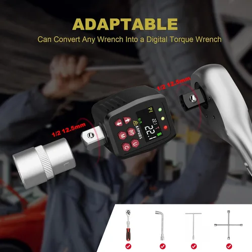 Miniatura 6 de ANPUDS Adaptador de par digital de 1/2 pulgada, 1.1-22.1 pies-lb/1.5-30 Nm, convertidor de llave dinamométrica digital con ±1% de precisión, valor