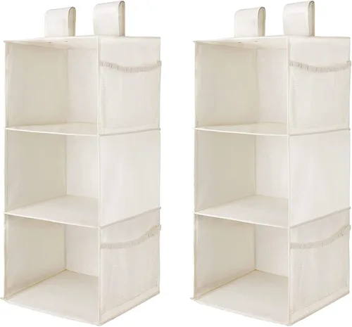 Miniatura 8 de MAX Houser Organizadores colgantes de armario de 3 estantes, estantes colgantes plegables para campista, organizadores colgantes de guardería, Beige2