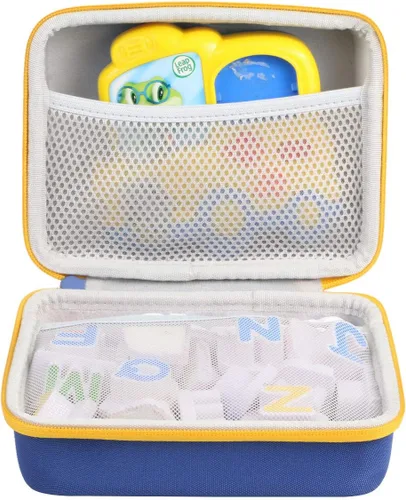 co2crea Estuche de viaje rígido de repuesto para el juego de letras magnéticas Leapfrog Fridge Phonics (funda azul + cremallera amarilla)