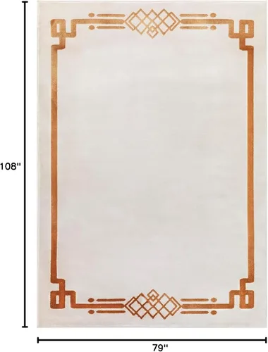 Miniatura 2 de Antep Rugs Babil Gold - Alfombra moderna con bordes de 6 x 9 pies, beige, 6 pies 7 pulgadas x 9 pies