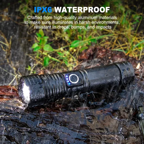 Miniatura 7 de Linternas Recargables de Alto Lumen, Paquete de 2 Linterna LED Súper Brillante de 99000 Lúmenes con 5 Modos e Impermeable, Carga Rápida USB Linterna