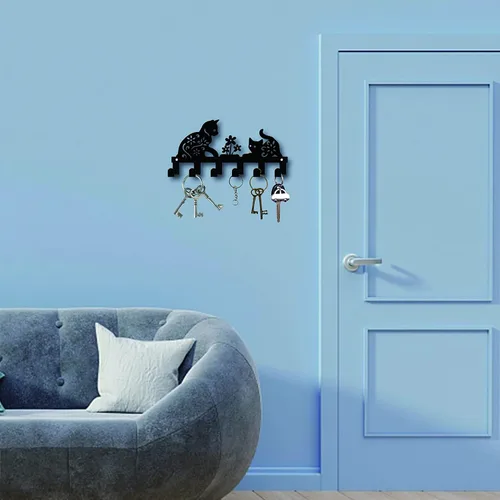 Miniatura 7 de CREATCABIN Soporte de metal para llaves, ganchos negros para colgar en la pared, organizador colgante decorativo con 6 ganchos, patrón de gato