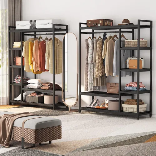 Miniatura 5 de LITTLE TREE Perchero de Ropa de Madera Independiente para Armario, Perchero de Prendas Resistente con Estantes, Percheros Colgantes para Ropa