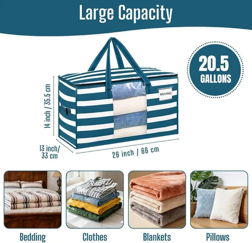 Miniatura 2 de VENO Paquete de 4 bolsas de mudanza resistentes, bolsas de almacenamiento de ropa y edredón con ventana transparente, suministros de embalaje