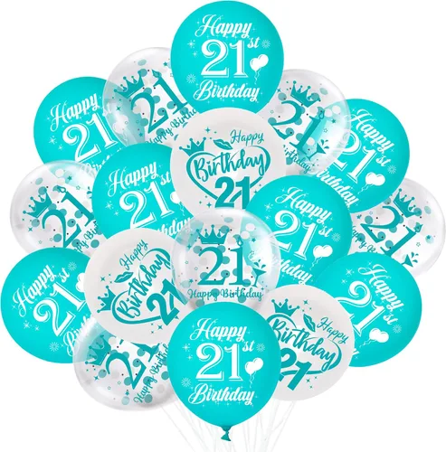 Miniatura 10 de Globos de cumpleaños número 10, paquete de 45 decoraciones de cumpleaños de dos dígitos, color turquesa, juego de globos de látex azul y blanco