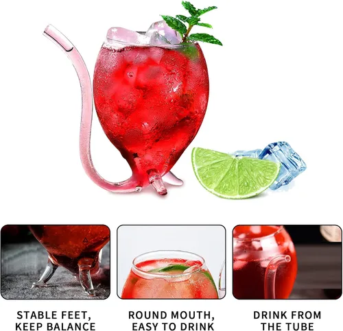 Miniatura 2 de Vampire - Juego de 2 copas de cóctel de 12 onzas con tubo para beber, pajita, tazas creativas de vidrio para vino, jugo de champán, hogar, bar