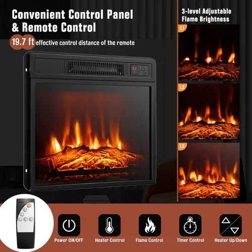 Miniatura 3 de GOFLAME Soporte de TV con chimenea para TV de hasta 55 pulgadas, centro de entretenimiento de madera independiente con chimenea eléctrica de 18