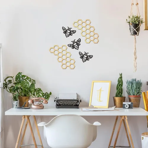 Miniatura 5 de Peryiter 5 Piezas Arte de Pared de Abeja de Metal Granja Abeja Miel Nido de Abejas Decoración de Pared de Alambre de Metal Decoración de Pared