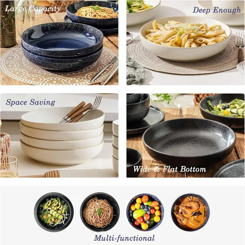 Miniatura 4 de S&Q'S CERAMICS Grandes Cuencos de Pasta, Juego de 4 Cuencos Grandes para Ensalada de 65 onzas, Platos de Cerámica Anchos y Poco Profundos de 10