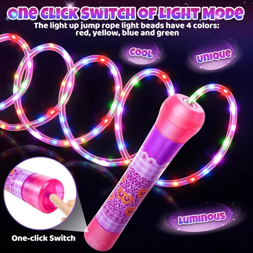 Miniatura 5 de 2 Pack LED Jump Rope for Kids Colorful Skipping Rope Light Up Ropes for Girls Boys Fitness Exercise & Lights Dancing & Night Party Favors