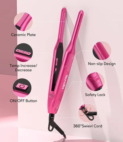 Miniatura 5 de Terviiix Mini plancha plana y alisador de pelo para cabello corto, puntas y corte pixie - plancha de lápiz delgada de 0,79 cm para cabello bebé