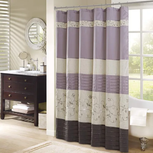 Miniatura 15 de Madison Park Cortina de ducha de tela Serene Flora, cortinas de ducha bordadas de transición para baño, 72 x 72 pulgadas, roja Rojo