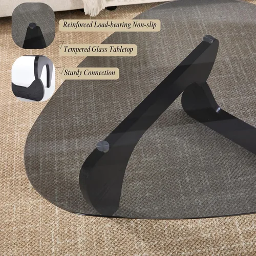Miniatura 3 de LukeAlon Mesa auxiliar triangular moderna color negro y gris, parte superior de vidrio templado y base de madera, mesa auxiliar geométrica abstracta