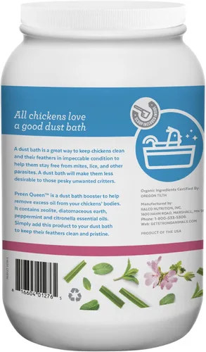 Miniatura 2 de Strong Animals Preen Queen - Aditivo de baño de polvo de pollo, baño de polvo de aves de corral para pollos con aceites de menta y citronela, ayuda