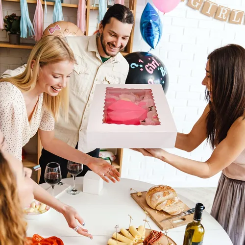 Miniatura 5 de Tcoivs - 20 cajas de pastelería de 16 x 11 x 2.5 pulgadas con visor, diseño autoemergente para 12 donas, cajas de galletas grandes para pasteles